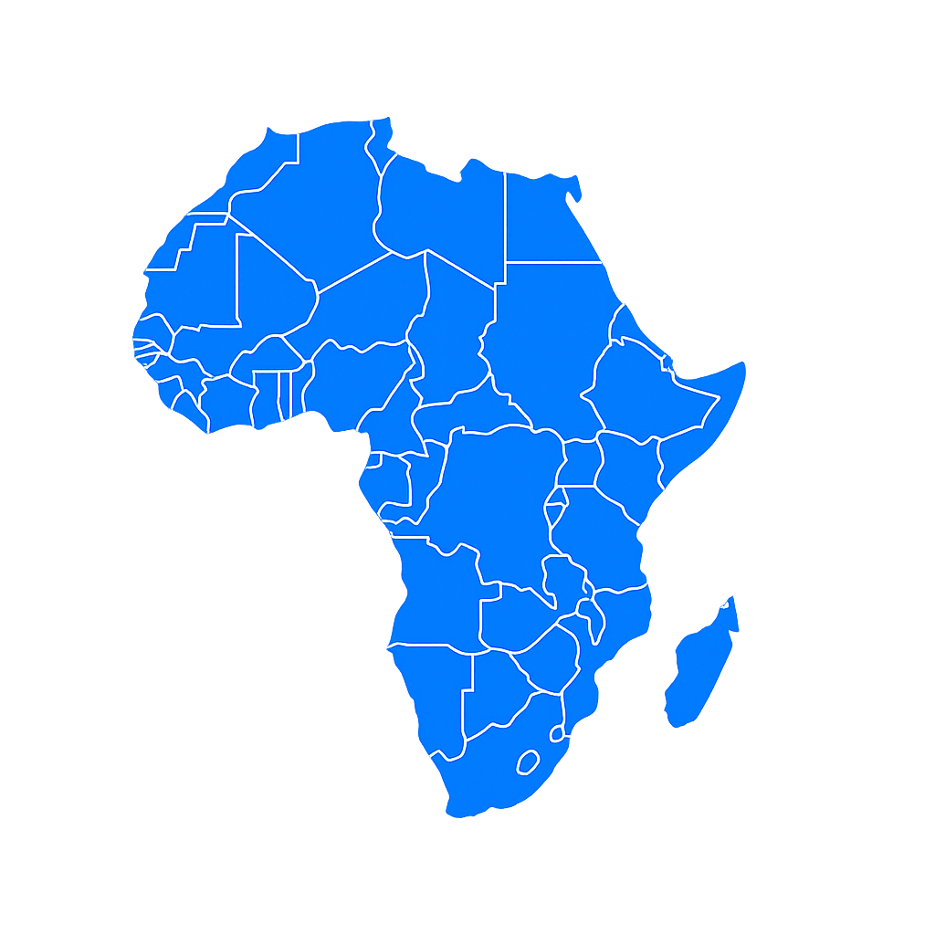 Africa map with highlighted ports